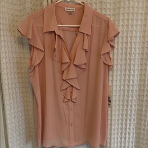 Calvin Klein Women's Blush Ruffle Blouse
